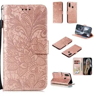 For Huawei Honor Y8s Lace Flower Horizontal Flip Leather Case(Rose Gold)