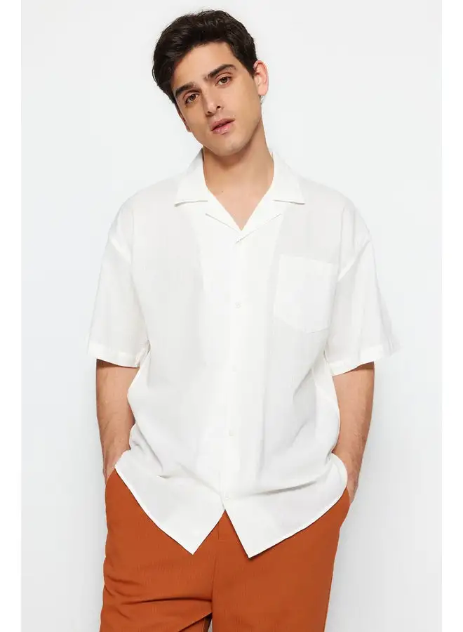 trendyol White Men's Oversize Fit Summer Shirt.