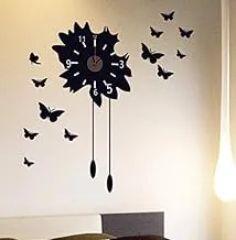 3D Clock Butterfly DIY Mirror Wall Sticker (Black)