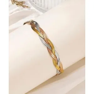 Tri-color Stainless Steel Braid Herringbone Flat Snake Bracelet