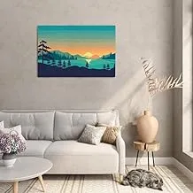 Boho Landscape Print Abstract Mountains Poster Trees Lake 120x80