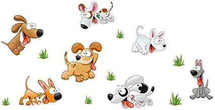 Cartoon Themed Wall Stickers, Fun Animated Puppies Adorable Decorative Graphic Mural-8QZ0496