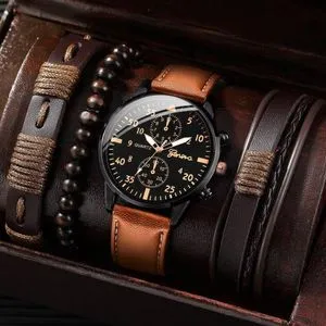 Fashion Business Mens Wristwatch With Leather Bracelets Brown