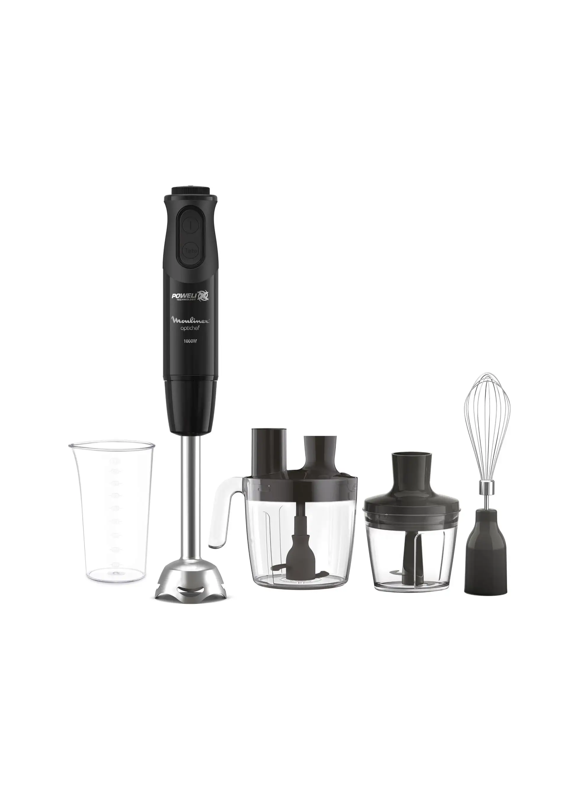 Moulinex Optichef Hand Blender, 1000 Watts, 20 Functions, 3 L Food Processor, 500 ML Chopper, Whisk, Black - DD6553EG DD6553EG