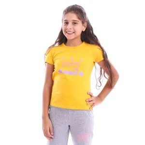 Diadora Girls Cotton Printed T-Shirt - Mustard