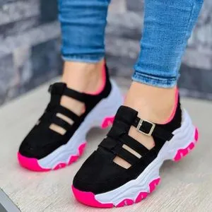 Fashion (Black 1)2023 New Thick-soled Women's Sports Shoes Fashion Casual Comfortable Slip-on Flat Shoes Women's Heightening Vulcanized Shoes ACU