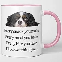 King Charles Cavalier Coffee Mug - 11oz Funny Dog Tea Cup. Christmas Gift For Dog Mom And Dad. Every Snack You Make, I'll Be Watching You. Puppy Pup Mug for Sister, Brother, Husband, Wife, Neighbor.