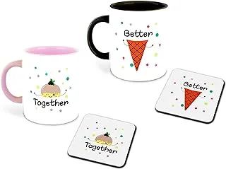 WHATS YOUR KICK Couple Theme Inspiration Printed Pink and Black Set of 2 Ceramic Coffee Mug with Coaster (Couple, Couple Quotes, Love)- Design 83