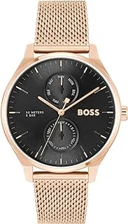 Hugo Boss MEN'S BLACK SUNRAY DIAL IONIC PLATED CARNATION GOLD STEEL WATCH - 1514104