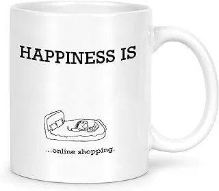 iDream Ceramic Coffee Mug Motivational Quote Printed - Happiness is Online Shopping (330 ml)