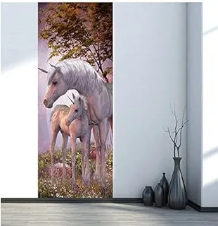 2Pcs/Set 3D Creative Imitation unicorn Wooden Door Wall Sticker DIY Mural Bedroom Home Decor Poster PVC Waterproof Door Sticker qy