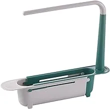 Telescopic Sink Storage Rack Kitchen Sink Caddy Organizer Sponge Holder 2-in-1 Cloth Hanger Expandable Drain Basket (Green)