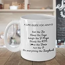 Funny BTS Mug - A Life Guide For ARMYS - Best Bangtan Boys Merch V Kim Taehyung Park Jimin Suga Min Yoongi Jeon Jungkook JHope Jung Hoseok RM Kim Namjoon Jin Seokjin 11oz White GB-4669063-20-White