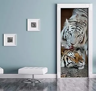 3D Tigers Animal Door Sticker Self-adhesive Home Decorative Wall Sticker, 2724645183383