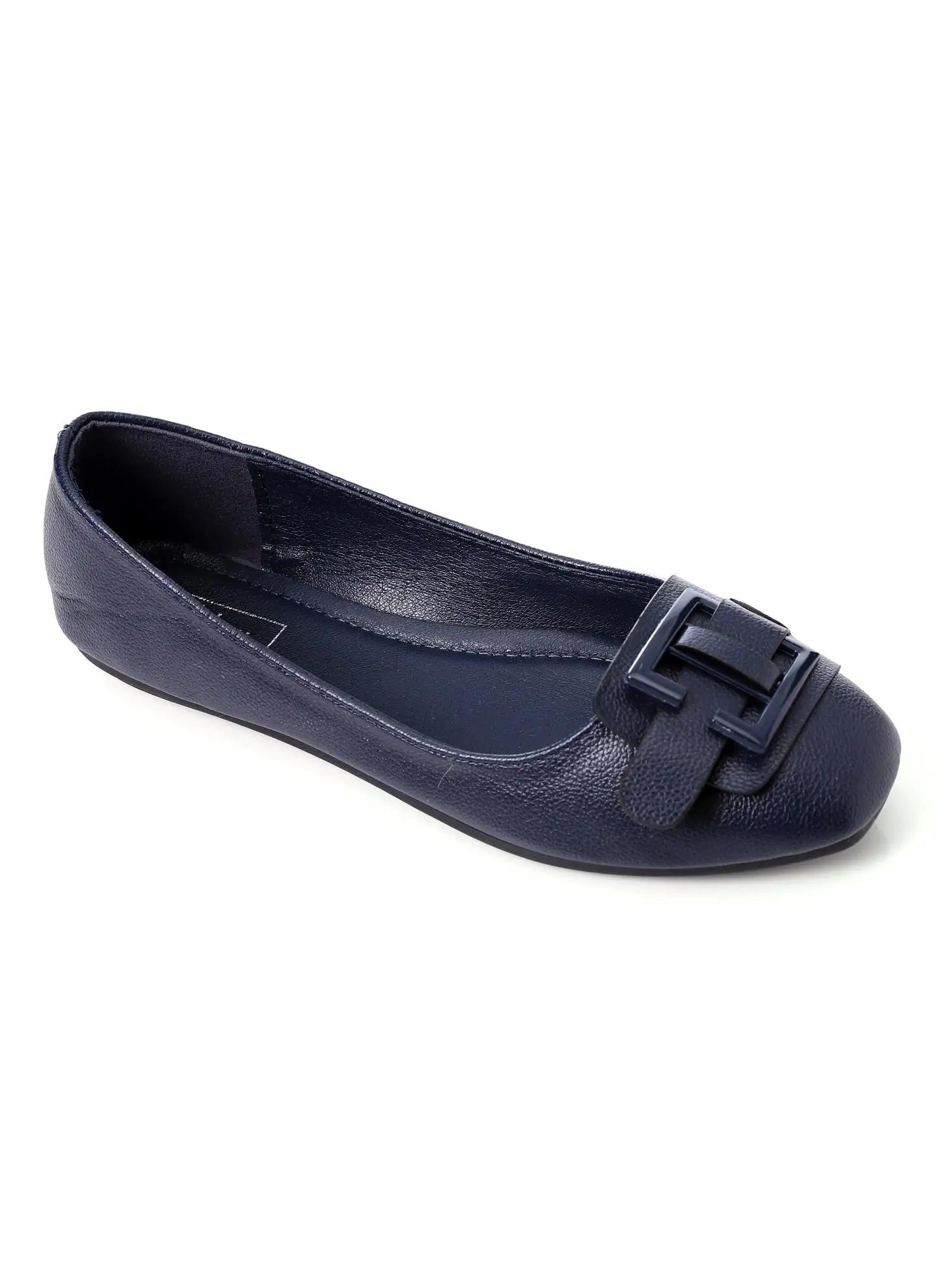 DejaVu Slip On Plain Blue Flats With Front Buckle