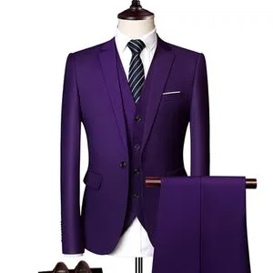 Fashion Tuxedo / Male One Button Blazers Trousers Pants Vest Waistcoat 3pcs-purple