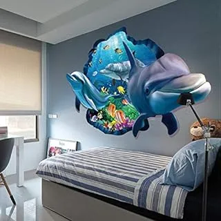 Cartoon 3D Dolphin Living Room Decorative Wall Sticker