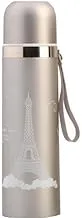 Stainless Steel Premium Quality Water Bottle for School Office Travel - Thermos Flask - Eiffel Tower Silver