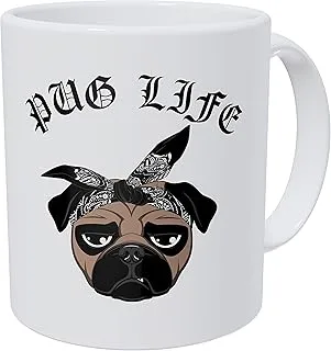 Pug Life Face Dog With Bandana 11OZ Funny Coffee Mug By Wampumtuk. AA Class Ultra White 390 Grams Ceramic.