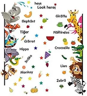 Cartoon animal English Pattern Children's Door Kindergarten Decoration Fun Wall Stickers Children Early Education Environmental Protection Self-adhesive Removable Decor Wall Stickers