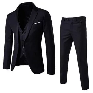 Fashion Men Wedding Suit Slim Business Office Pants Single-breasted Male Korean Style Jacket Zipper Fly Trousers Black