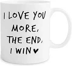 Plavioz I Love You More The End I Win Coffee Mug, Funny Couples Mug Valentine's Anniversary Birthday Christmas Gift Idea for Wife Husband Boyfriend Girlfriend, Ceramic Coffee Cup White 11oz