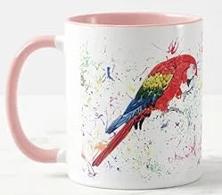 Vixar Macaw Parrot Bird Watercolour Art Coloured Mug Cup Gift Birthday Work Office Christmas Tea Coffee (Pink)