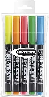 HI-TEXT 7000 FLUOCLIP Highlighter Chisel Tip Pack of 5 Assorted Colours