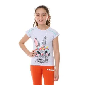 Diadora Girls Cotton Printed T-Shirt - Grey