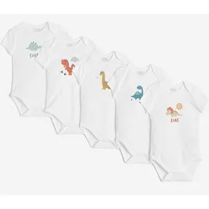 June 5 Pack Printed Short Sleeve Cheerful Dinosaurs Bodysuit