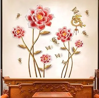 Family harmony pink flowers modern Chinese style living room bedroom TV background wall sticker