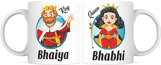 PUREZENTO King Queen BHAIYA BHABHI Gift for BHAIYA BHABHI Ceramic Coffee Tea/Milk Mug(Pack of 2)