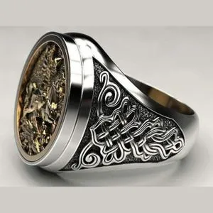 Fashion Men Ring Carving Metal Finger Jewelry Medieval Style Ring 