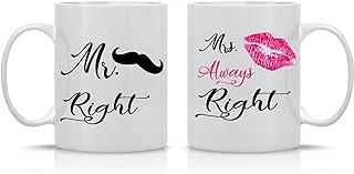 Mr. Right & Mrs. Always Right Couples Mug - Funny Couple Mug (2) 11OZ Coffee Mug Set Mugs For Husband and Wife His And Her Bachelorette Party- By AW Fashions