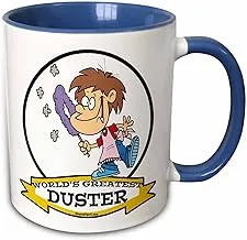 3dRose Funny Worlds Greatest Duster Kid Cartoon Two Tone Mug, 11 oz, Blue/White