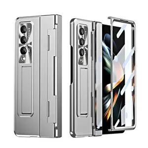 Galaxy Z Fold3 Case, Front Screen & Len Protector Luxury Plating Stand Case Cover For Samsung Galaxy Z Fold 3 5G