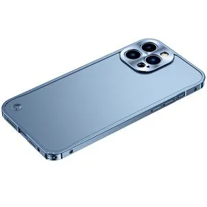 Metal Frame Frosted PC Shockproof Phone Case For IPhone 13 Pro Max(Ocean Blue)