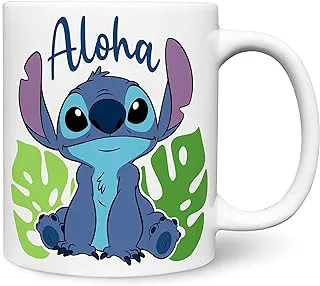 كوب قهوة PureArtz Cute Stitch Aloha من السيراميك الأبيض بسعة 325 مل