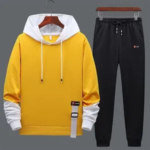 Fashion 2 In 1 Men's Outdoor Sports Suit Hooded Sweatshirt-Yellow