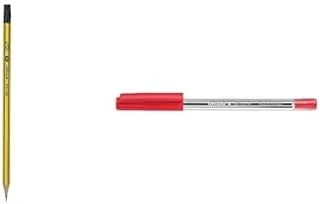 Plastic pencil no: yl-128_tq211348 hb + Schneider tops 505 ballpoint pen with cap model, m, red, shaft colour: transparent