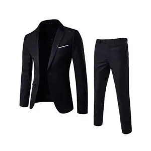 Fashion 2 In 1 Men's Suits Coat Pants Vest Uniform Set-Black