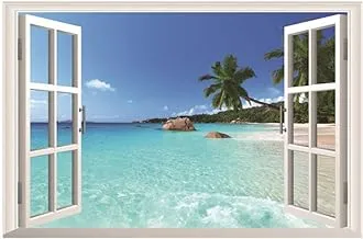 Beach 3D fake window landscape sticker decoration background wall sticker