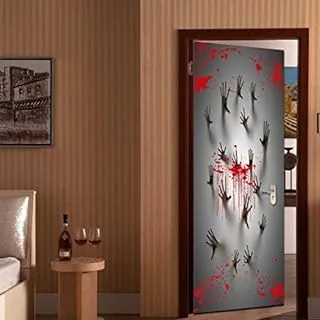 Halloween Bloody Ghost Handprint 3d Door Sticker Personality Wood Door Home Decoration Wall Sticker-X