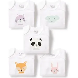 June 5 Pack Printed Short Sleeve Cute Animals Printed Bodysuit