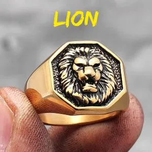 أزياء (R760-Lion-Gold) خواتم رجالي ونسائية من الفولاذ المقاوم للصدأ على شكل حيوان الأسد الملك