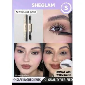 SHEGLAM طول ماسكارا - قابلة للغسل باللون الأسود 2 في 1 فرشاة رأس مزدوجة - 1417