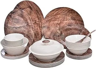 Pure Wooden Melamine Round Dinner 38 -Pieces Set, Light Brown