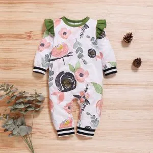 Fashion Baby Girls Poetic Floral Design Long Sleeve Romper