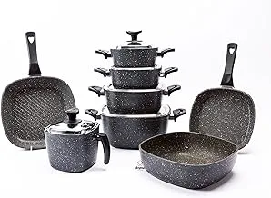 Saflon 66403GR Powerline Square Granite Cookware Set 13-Pieces, Grey