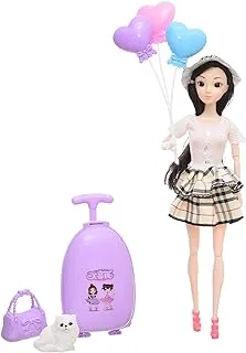 Plastic Pretty Traveller Doll With Small Cute Pet And Personal Travel Supplies Add More Fun For Girls Set Of 13 Pieces - Multi Color